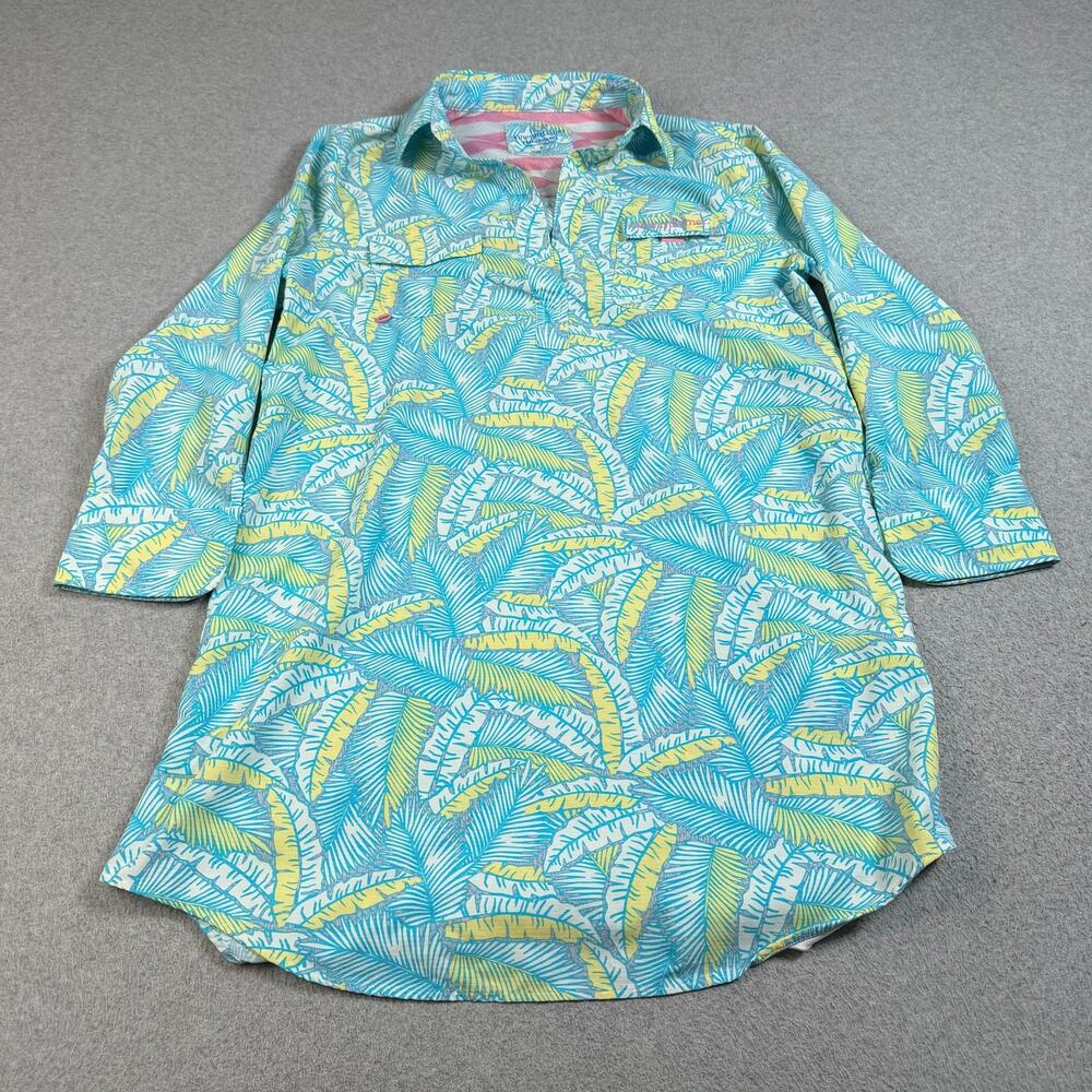 Vineyard Vines Harbor Shirt Dress Womens 4 Blue Palm Print Cover Up Performance
